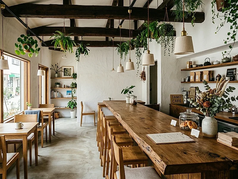 ナチュラルスタイルのカフェ内装